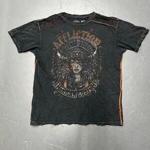 Y2K grunge Affliction black and orange distressed style warrior woman tshirt